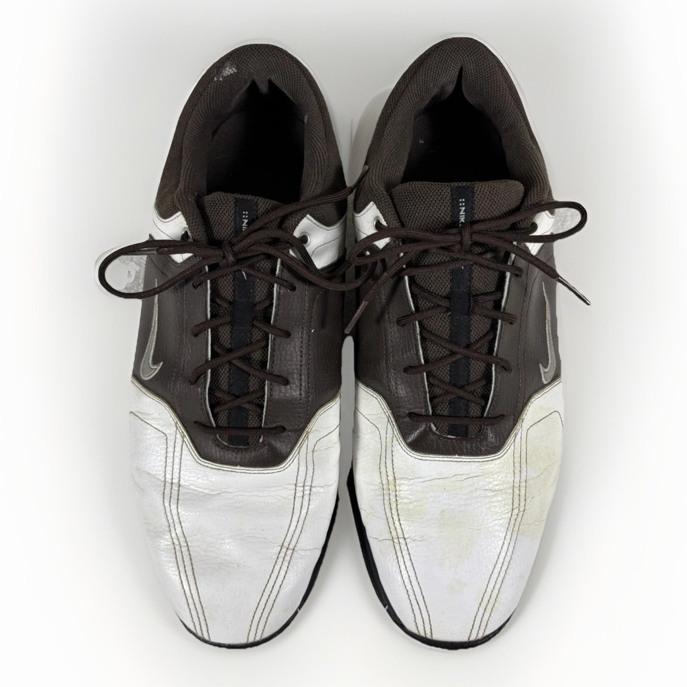 Nike Golf Shoes Mens 10 White Brown Spiked Leather Retro Sporty Cleats Preppy